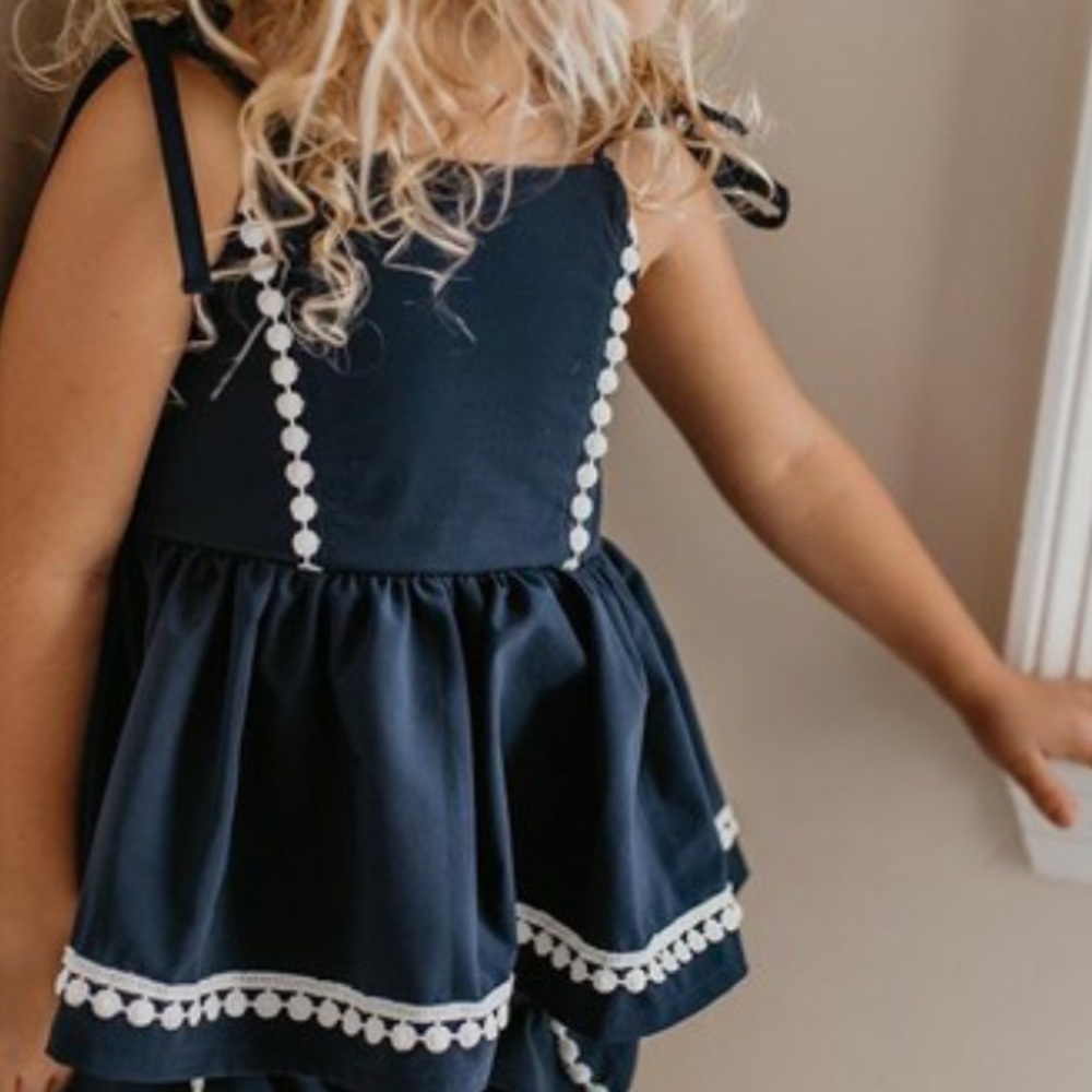 NWT Navy Halter Peplum Top & Bubble Shorts Coordinating Matching Set - Picture 3 of 3